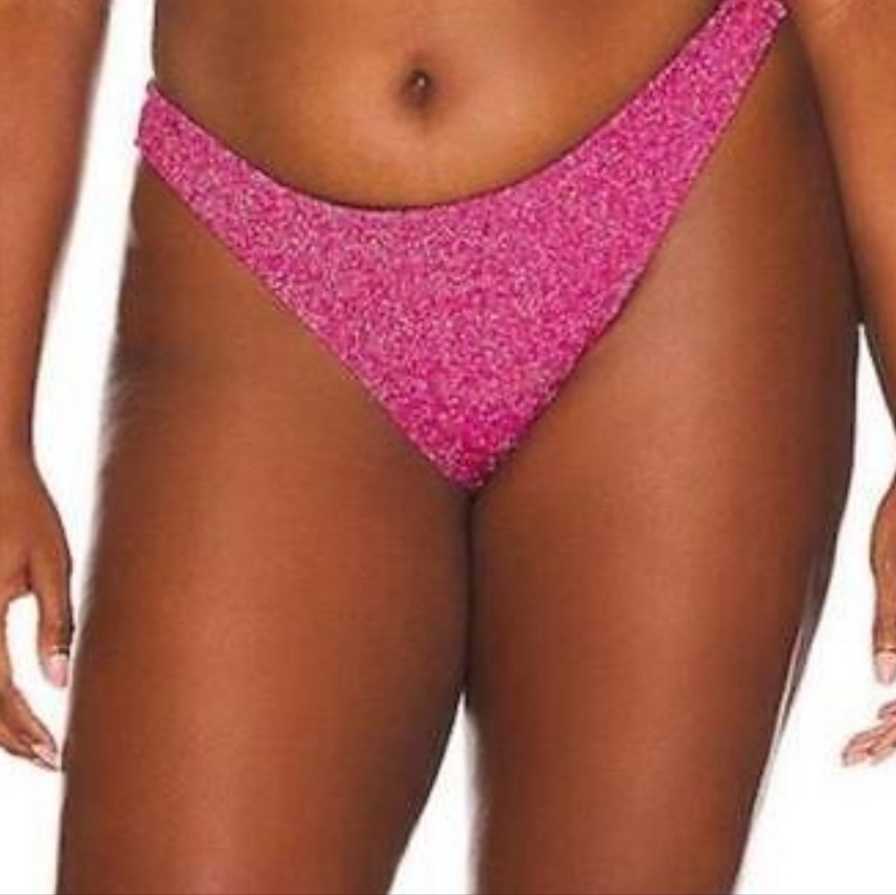 NWT Good American Women Hawaiian Pink Glitter Bikini Bottom Swim Sz 2/M